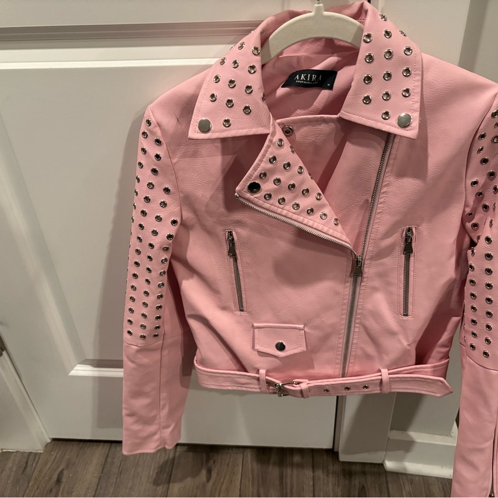 AKIRA Light Pink Studded Leather Jacket